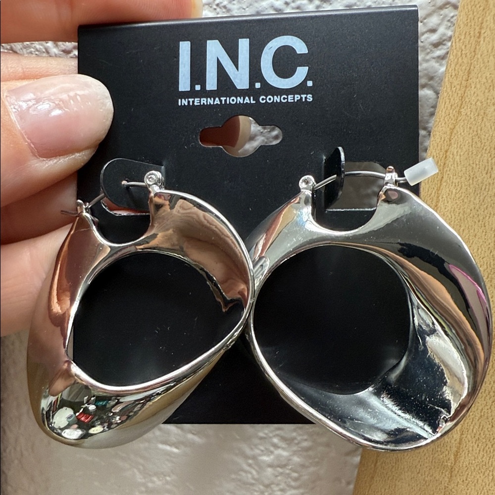 INC International Concepts Shiny Silver Statement Earrings